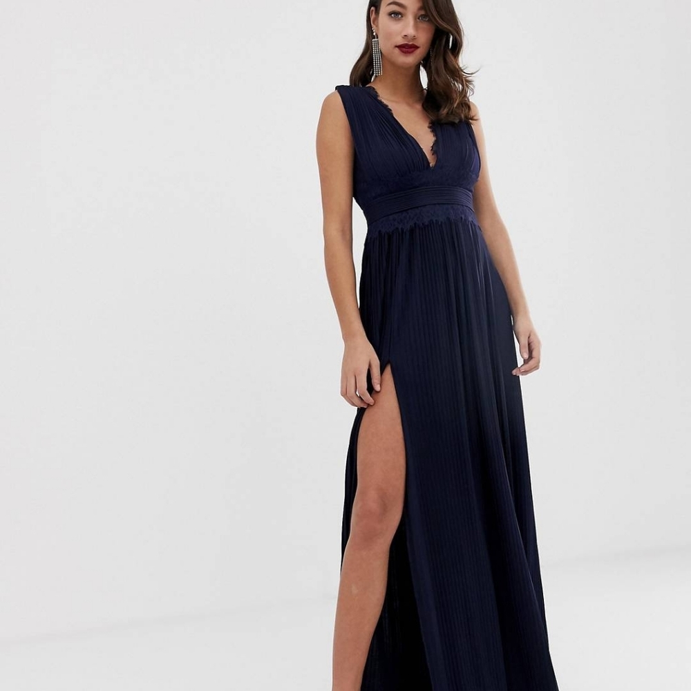 ASOS DESIGN premium lace insert pleated maxi dress